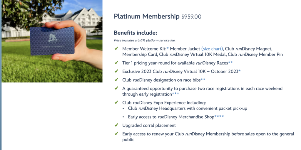 Club runDisney Platinum tier perks